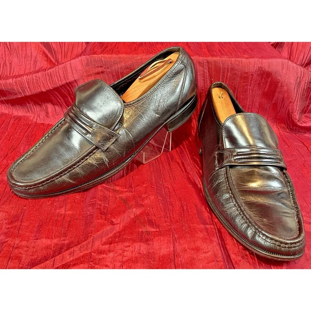 Mens Vntg Florsheim 23242 Black Leather Loafers sz 8.5D